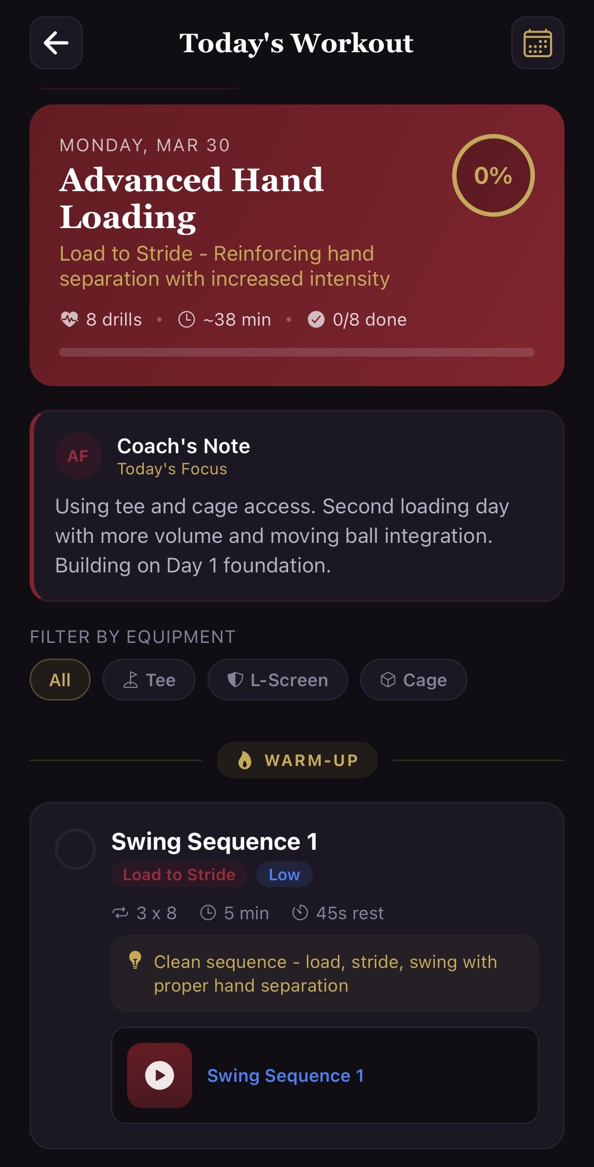 Today's Workout Screen